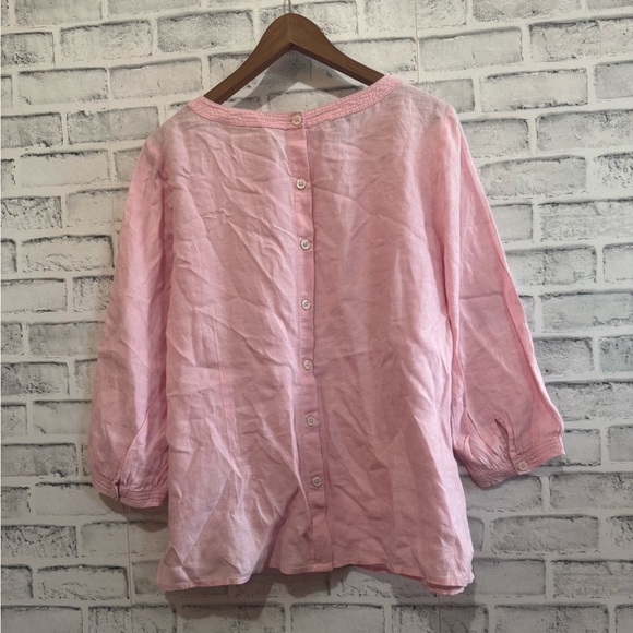 Women’s Talbots 100% linen~ pink 3/4 sleeve button back blouse Large - Picture 3 of 5